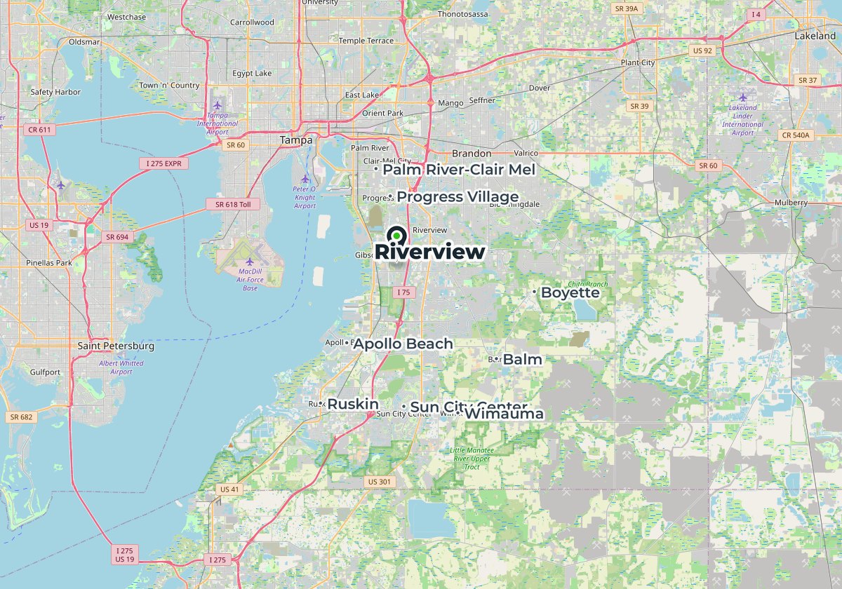 Map of the Express Air Duct Cleaning service area in Hillsborough County, FL